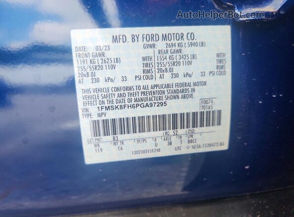 1FMSK8FH6PGA97295 2023 FORD EXPLORER Blue სალონის 360-გრადუსიანი ხედი