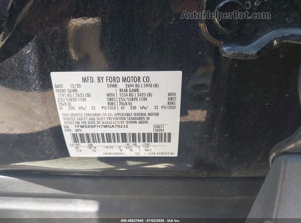 1FMSK8FH7MGA70232 2021 FORD EXPLORER Black Vista del compartimento del motor
