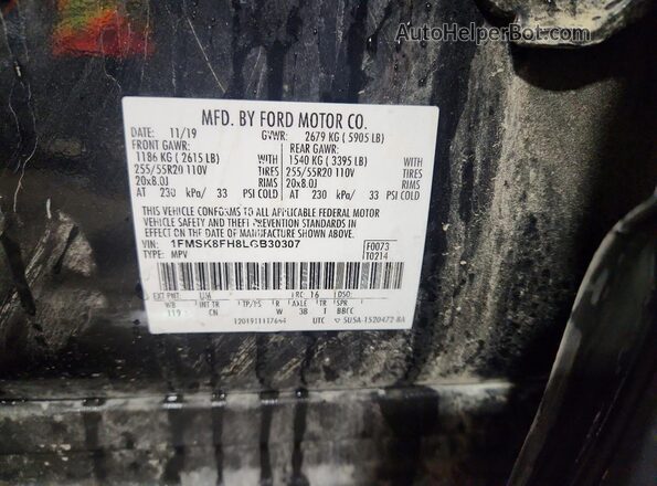 1FMSK8FH8LGB30307 2020 FORD EXPLORER Black VIN კოდის სტიკერის ხედი