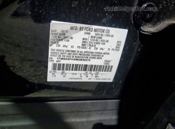1FMSK8FHXMGB50270 2021 FORD EXPLORER Black Widok naklejki z numerem VIN