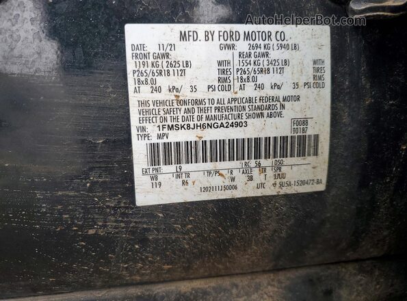 1FMSK8JH6NGA24903 2022 FORD EXPLORER Green VIN կոդի պիտակի տեսք