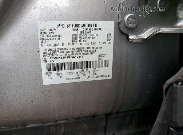 1FMSK8JH9RGA12444 2024 FORD EXPLORER Gray 360 interior view