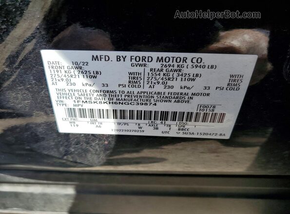 1FMSK8KH6NGC39874 2022 FORD EXPLORER Black Widok wnętrza 360 stopni