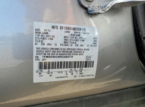 1FMSK8KH8RGA89739 2024 FORD EXPLORER Silver VIN կոդի պիտակի տեսք