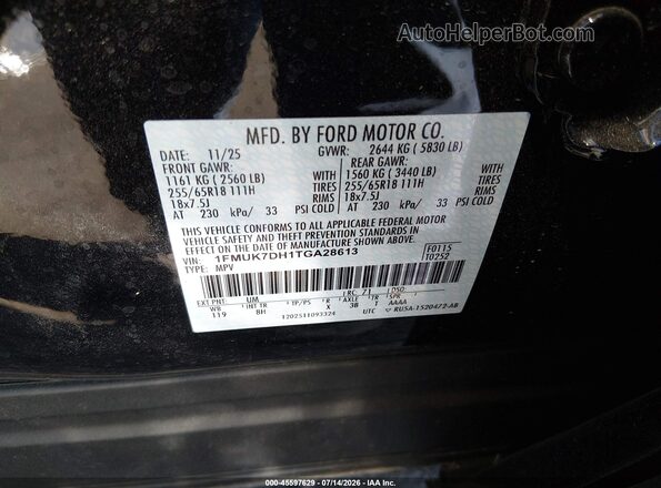1FMUK7DH1TGA28613 2026 FORD EXPLORER Black Widok komory silnika