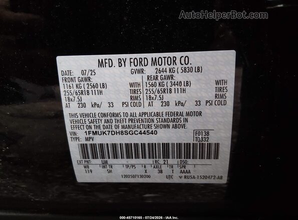 1FMUK7DH8SGC44540 2025 FORD EXPLORER Black Vista del compartimento del motor