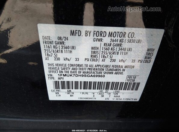 1FMUK7DH9SGA69960 2025 FORD EXPLORER Black Engine compartment view