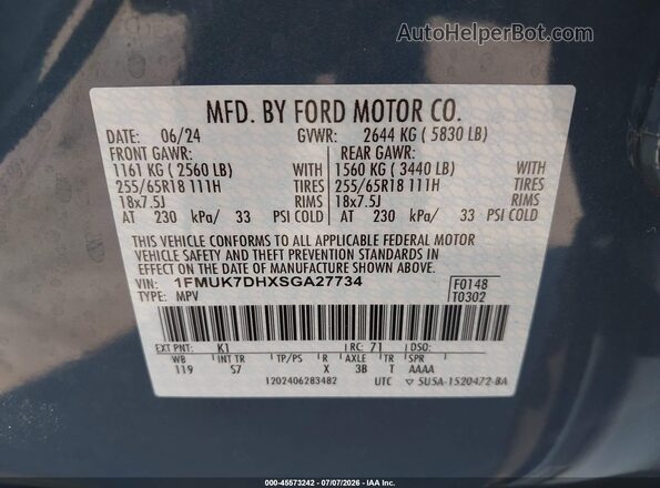 1FMUK7DHXSGA27734 2025 FORD EXPLORER Gray Engine compartment view