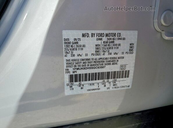 1FMUK8DH5SGC93507 2025 FORD EXPLORER Белый Вид подкапотного пространства