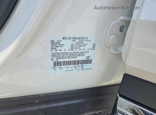 1FMUK8DH7SGC55552 2025 FORD EXPLORER White Вид наклейки з VIN-кодом