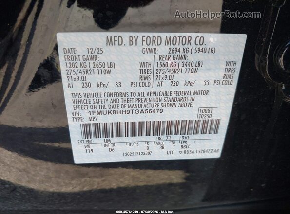 1FMUK8HH9TGA56479 2026 FORD EXPLORER Black Շարժիչի բաժամունքի տեսք