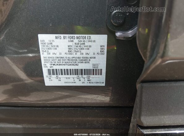 1FMUK8KH0TGA56282 2026 FORD EXPLORER Gray Vista del compartimento del motor