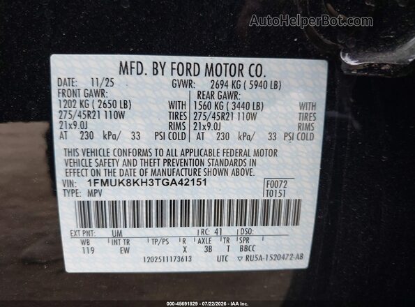 1FMUK8KH3TGA42151 2026 FORD EXPLORER Black Engine compartment view