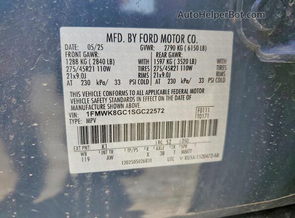 1FMWK8GC1SGC22572 2025 FORD EXPLORER Blue VIN կոդի պիտակի տեսք