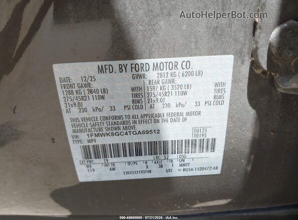 1FMWK8GC4TGA69512 2026 FORD EXPLORER Brown ძრავის განყოფილების ხედი
