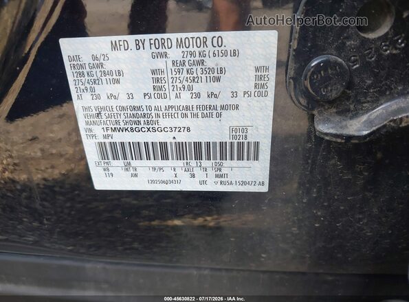 1FMWK8GCXSGC37278 2025 FORD EXPLORER Черный Вид подкапотного пространства
