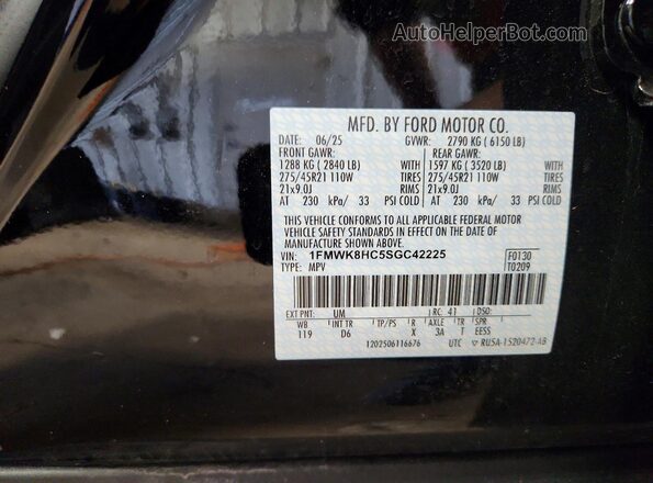 1FMWK8HC5SGC42225 2025 FORD EXPLORER Black VIN კოდის სტიკერის ხედი