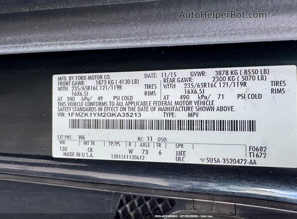 1FMZK1YM2GKA35213 2016 FORD TRANSIT-150 Green Vista del compartimento del motor