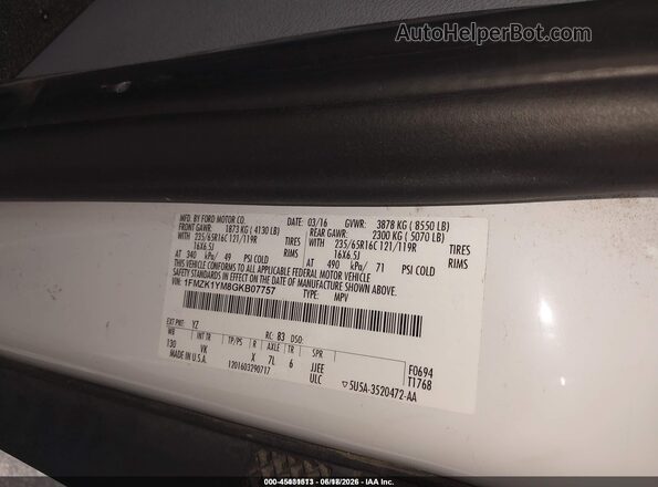 1FMZK1YM8GKB07757 2016 FORD TRANSIT-150 White ძრავის განყოფილების ხედი