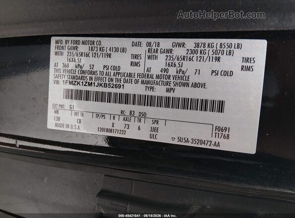 1FMZK1ZM1JKB52691 2018 FORD TRANSIT-150 Черный Вид подкапотного пространства