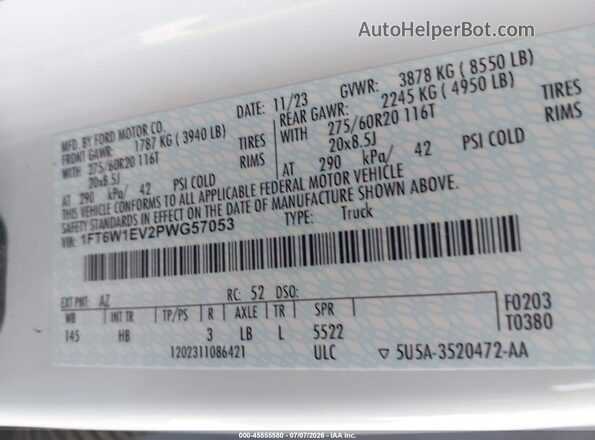 1FT6W1EV2PWG57053 2023 FORD F-150 LIGHTNING White Вид підкапотного простору
