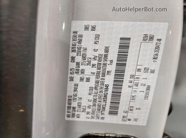 1FT6W3LU8SWG16845 2025 FORD F150 Gray VIN კოდის სტიკერის ხედი