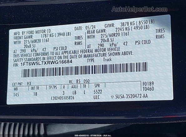 1FT6W5L7XRWG16684 2024 FORD F-150 LIGHTNING Dark Blue Вид підкапотного простору