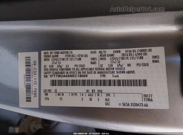 1FT7W2A60NEC18669 2022 FORD F-250 Серый Вид подкапотного пространства