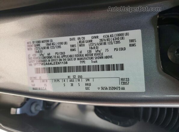 1FT7W2A64LEE61138 2020 FORD F250 Silver ძრავის განყოფილების ხედი