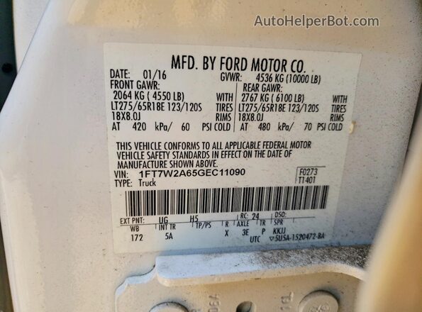 1FT7W2A65GEC11090 2016 FORD F250 White Շարժիչի բաժամունքի տեսք