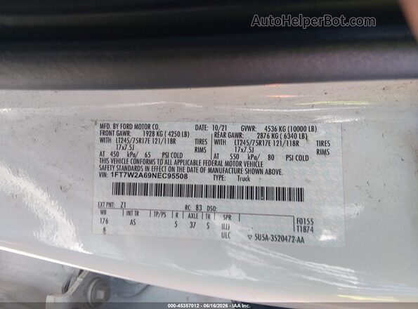 1FT7W2A69NEC95508 2022 FORD F-250 White Вид підкапотного простору