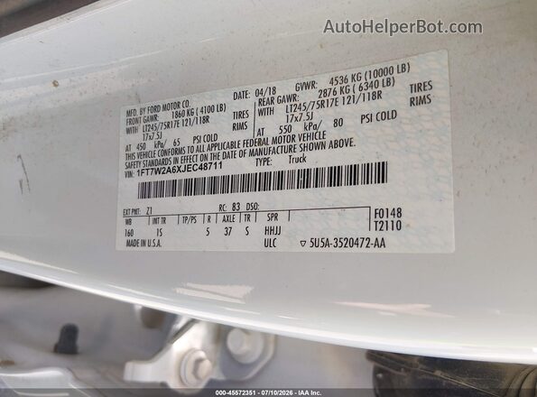 1FT7W2A6XJEC48711 2018 FORD F-250 White Շարժիչի բաժամունքի տեսք