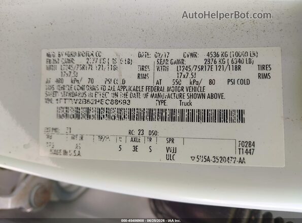 1FT7W2B62HEC88693 2017 FORD F-250 White Вид підкапотного простору