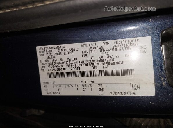 1FT7W2B63HEE29948 2017 FORD F-250 Синий Вид подкапотного пространства
