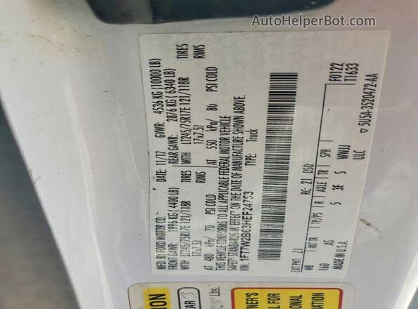 1FT7W2B63HEF24753 2017 FORD F250 White Vista del compartimento del motor