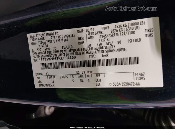 1FT7W2B63KEF04350 2019 FORD F-250 Dark Blue Вид подкапотного пространства