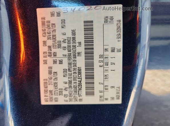 1FT7W2B64LEC88901 2020 FORD F250 Blue VIN sticker view