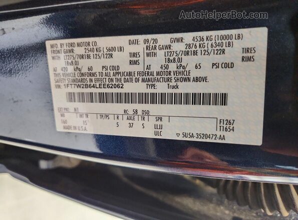 1FT7W2B64LEE62062 2020 FORD F250 Blue Widok komory silnika