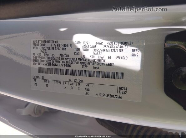 1FT7W2B66NEC71486 2022 FORD F-250 White ძრავის განყოფილების ხედი