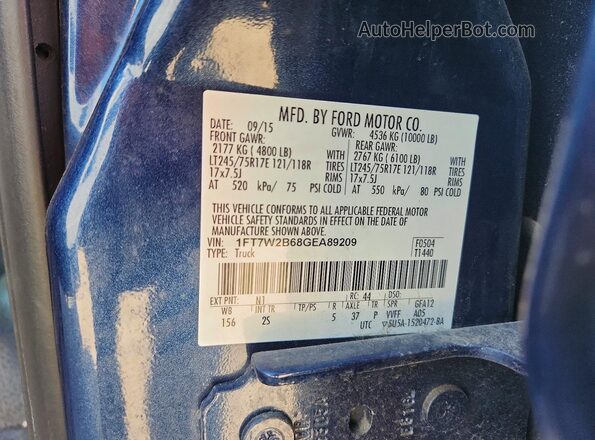 1FT7W2B68GEA89209 2016 FORD F250 Blue Vista del compartimento del motor