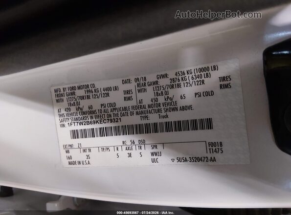 1FT7W2B69KEC79321 2019 FORD F-250 White Engine compartment view