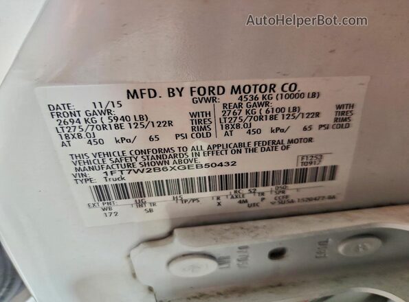 1FT7W2B6XGEB50432 2016 FORD F250 White Вид підкапотного простору