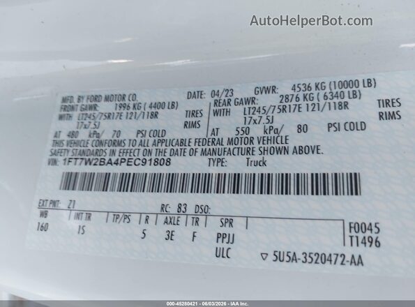 1FT7W2BA4PEC91808 2023 FORD F-250 Белый Вид подкапотного пространства