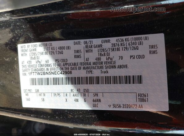 1FT7W2BN5NEC42908 2022 FORD F-250 Черный Вид подкапотного пространства
