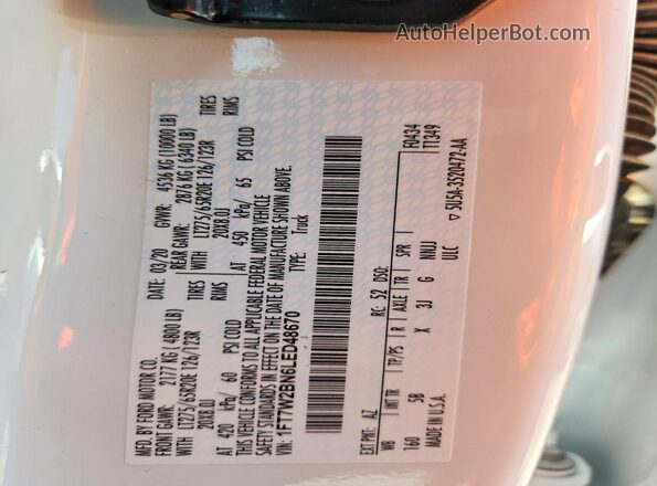 1FT7W2BN6LED48670 2020 FORD F250 White Вид підкапотного простору