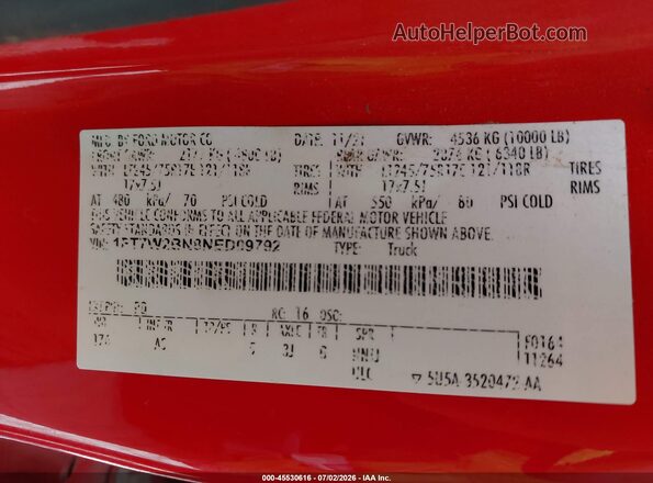 1FT7W2BN8NED09792 2022 FORD F-250 Red Engine compartment view