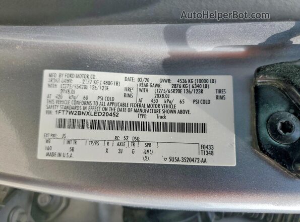 1FT7W2BNXLED20452 2020 FORD F250 Silver ძრავის განყოფილების ხედი