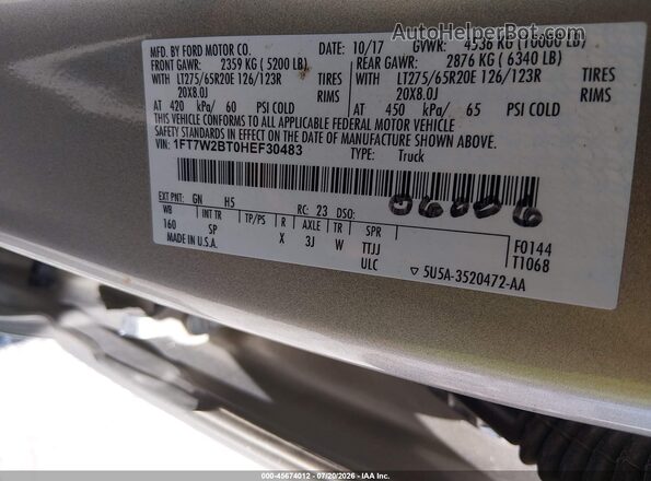 1FT7W2BT0HEF30483 2017 FORD F-250 Gold Vista del compartimento del motor