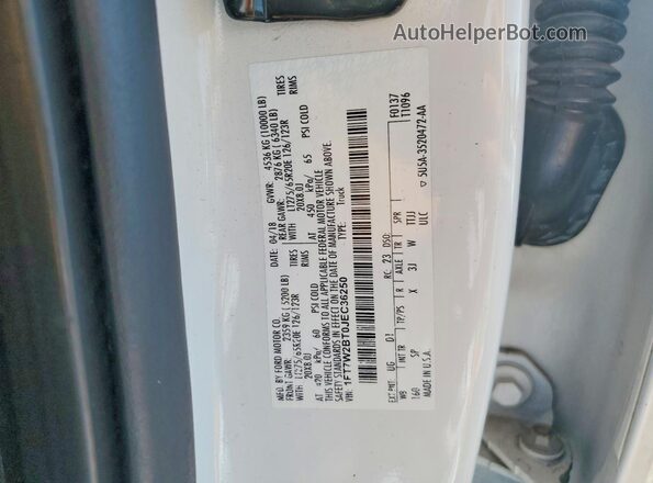 1FT7W2BT0JEC36250 2018 FORD F250 White VIN კოდის სტიკერის ხედი