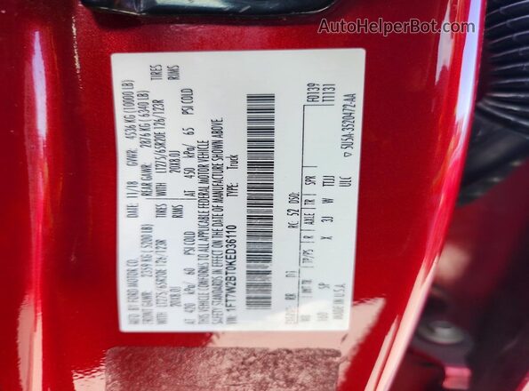 1FT7W2BT0KED36110 2019 FORD F250 Red Vista de la etiqueta del VIN